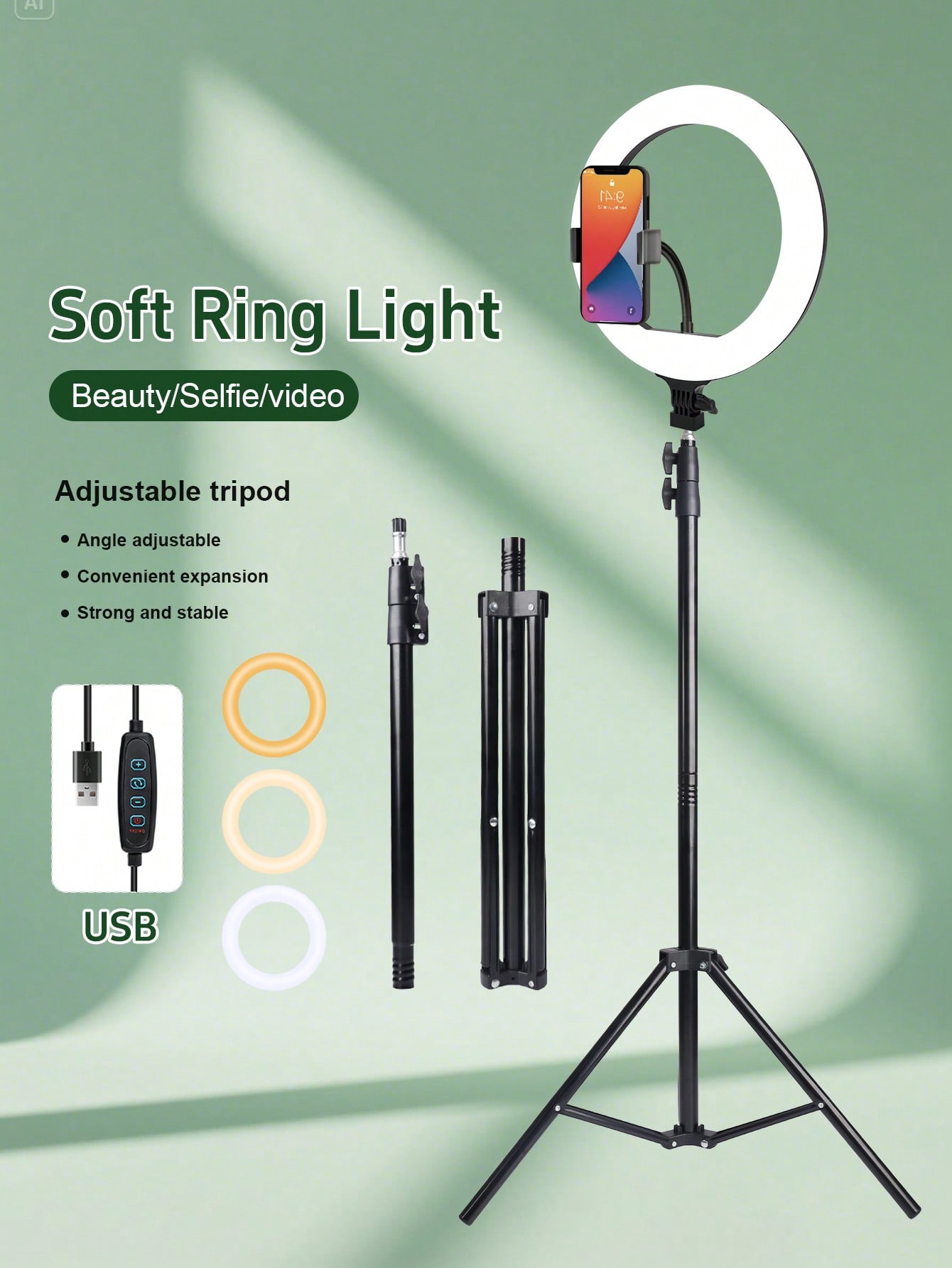 Photography Video Lighting Kit - 10 Inch 3 Color Dimmable LED